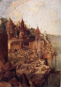 George Landseer The Burning Ghat Benares,as Seen From the City oil painting